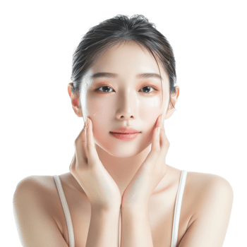 young woman with beautiful light white clean skin, skin care concept front view full length isolate on transparency background png