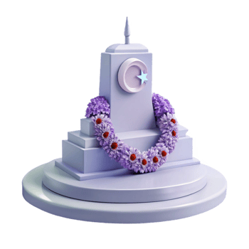 Purple 3D Render of a Floral Decorated Structure with a Crescent Moon and Star png