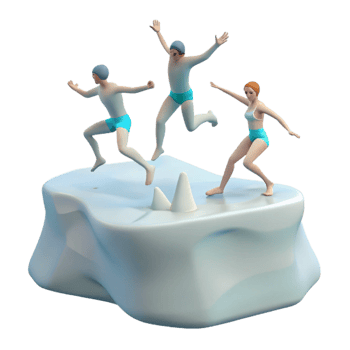 Three People Jumping on a Floating Iceberg png