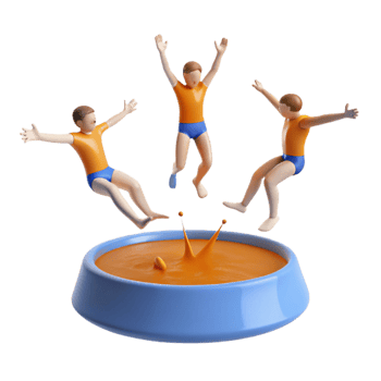 Three Cartoon Characters Jumping into a Pool of Orange Liquid png