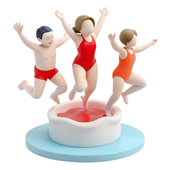 Three Cartoon Characters Jumping into a Pool png
