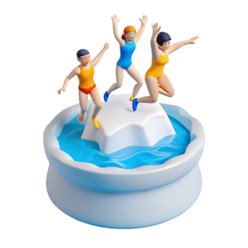 Three Cartoon Swimmers Jumping into a Pool png