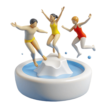 3D Cartoon Characters Jumping into a Pool png