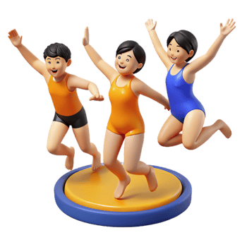 Three Cartoon Characters Jumping on a Yellow Platform png