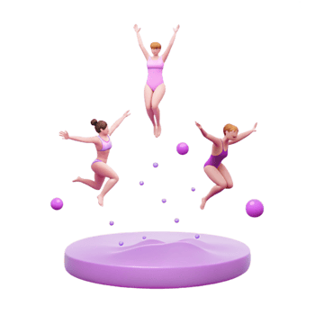 Three Women Jumping Into Purple Water png