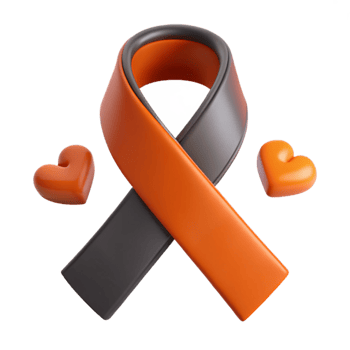 Orange and Gray Awareness Ribbon with Hearts png