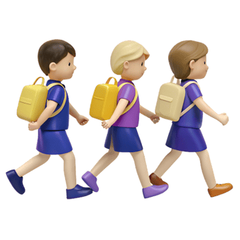 Three Students Walking to School with Backpacks png