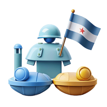 3D Rendered Military Figure with Flag and Vehicles png