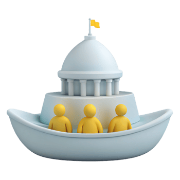3D Illustration of People in a Boat with a Building on Top png