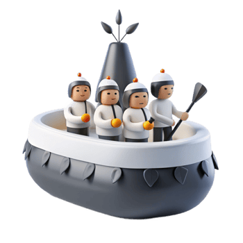 3D Illustration of Team in a Boat with a Plant on Top png