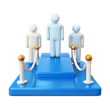 3D Illustration of Three People on a Podium with Gold Stanchions png