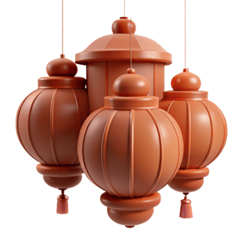 Orange Hanging Lanterns with Tassels png