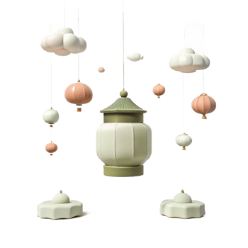 Decorative Hanging Lanterns with Cloud Shapes png