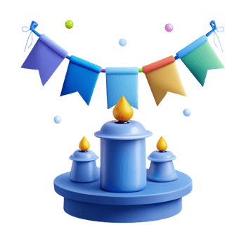 3D Rendered Blue Candles with Colorful Bunting png