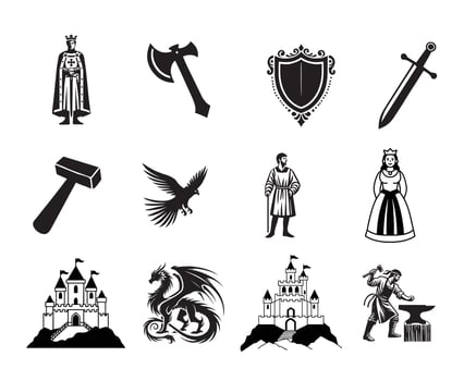 Collection of Medieval Clipart Design Medieval illustration in black and white vector