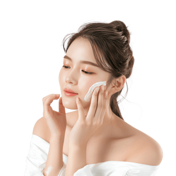 Beautiful woman moisturizing cheek by her hand isolate on transparency background png