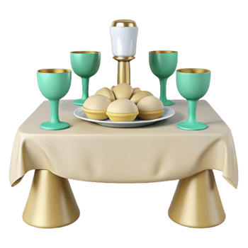 Table Setting with Green Goblets and Gold Stand png