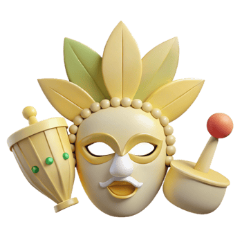 3D Rendered Mask with Feathers and Accessories png
