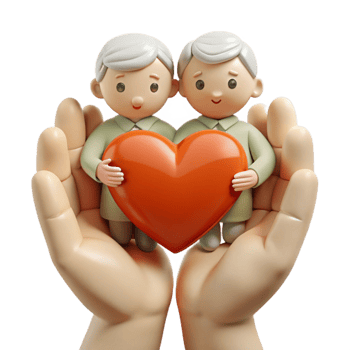 Two Cartoon Characters Holding a Red Heart in Protective Hands png