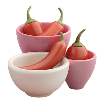 Red Chili Peppers in Pink Bowls png