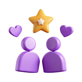 3D Rendered Illustration of Two Purple People With a Yellow Star and Hearts Above Them png