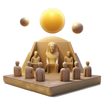 Golden Statue on a Platform with People and Orbs png