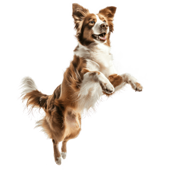 floated dog jumping gesture try to catch something in the air, isolate on transparency background png