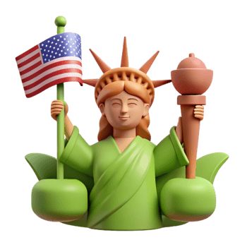 3D Statue of Liberty Model with American Flag png