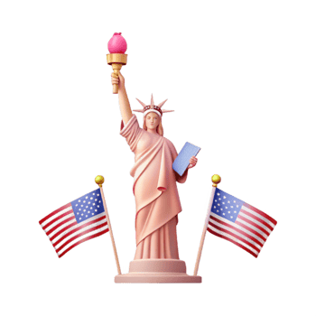 Statue of Liberty with American Flags png