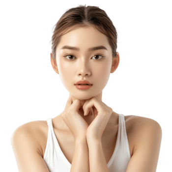 young woman with beautiful light white clean skin, skin care concept front view full length isolate on transparency background png
