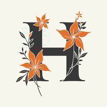 H letter logo with flowers design vector