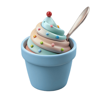 Colorful Swirl Frozen Dessert in Cup with Spoon png