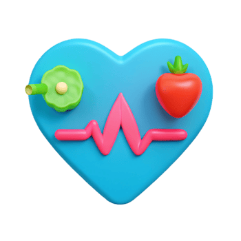 Healthy Heart, Healthy Lifestyle 3D Heart with Heartbeat, Fruit, and Vegetable png