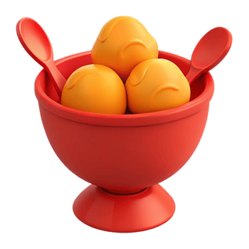 Three Yellow Balls in Red Bowl with Spoons png