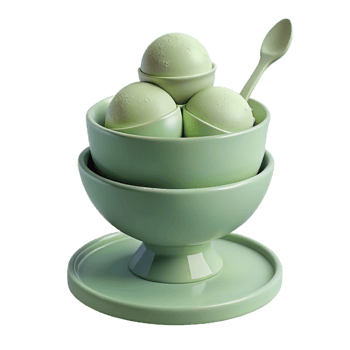 Three Green Ice Cream Scoops in Bowl with Spoon png