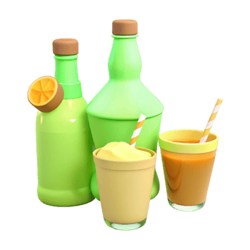 Orange and Lemon Juice with Straw and Glass png