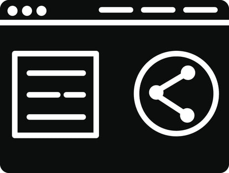 A white icon of a computer screen with a clock and a paper vector