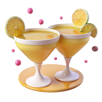 Two Yellow Cocktails on a Tray with Lime Wedges png