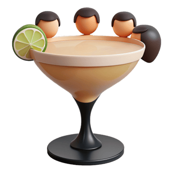 Group of Cartoon People Surrounding a Cocktail Glass png