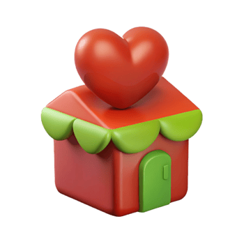 3D Render of a Red House with a Heart on Top png