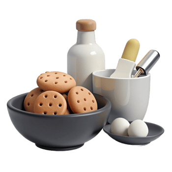 Cookies, Milk, and Eggs A Simple Baking Setup png