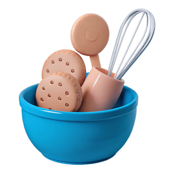 Mixing Bowl with Whisk and Cookies png