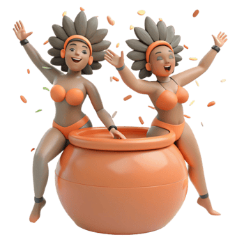 3D Cartoon Women Celebrating with Confetti png