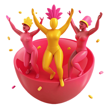Three 3D Figures Dancing in a Bowl png