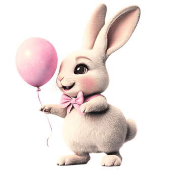 Cute Bunny Rabbit Holding Pink Balloon Adorable Easter Character Spring Clipart Kids Illustration png