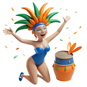 3D Woman in Carnival Costume Dancing with a Drum png