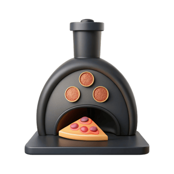3D Render of a Pizza Oven with a Slice of Pizza Coming Out png