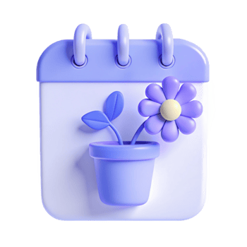 3D Calendar Icon with Flower Pot png