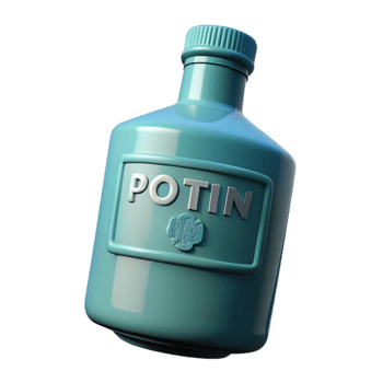Blue Glass Bottle with White Label and Text Potin png
