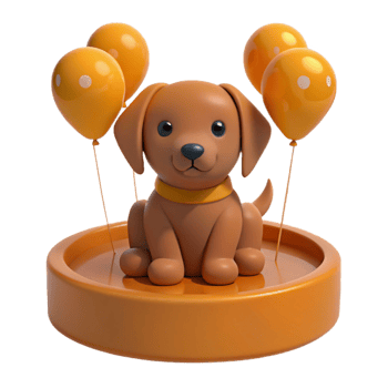 Cute 3D Puppy with Balloons png